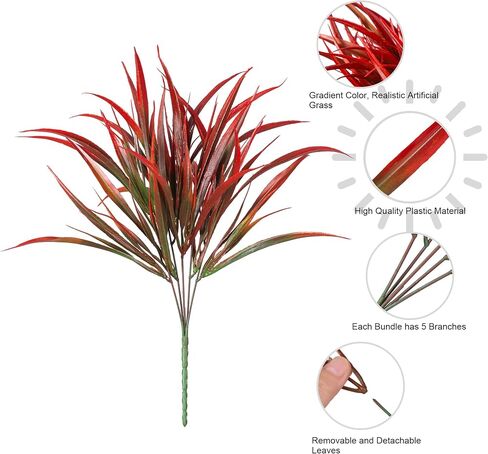 Ivydale 12Pcs Fake Plants Outdoor Artificial Plastic Grass Spring Decoration UV Resistant Faux Greenery Stems Bushes Outside Fake Plants for Planters Patio Porch Window Box Pathway Garden Home Decor in Saudi Arabia