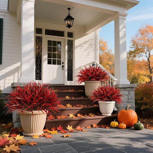 Ivydale 12Pcs Fake Plants Outdoor Artificial Plastic Grass Spring Decoration UV Resistant Faux Greenery Stems Bushes Outside Fake Plants for Planters Patio Porch Window Box Pathway Garden Home Decor in Saudi Arabia