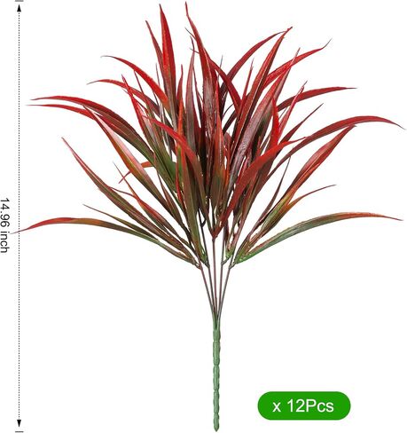 Ivydale 12Pcs Fake Plants Outdoor Artificial Plastic Grass Spring Decoration UV Resistant Faux Greenery Stems Bushes Outside Fake Plants for Planters Patio Porch Window Box Pathway Garden Home Decor in Saudi Arabia