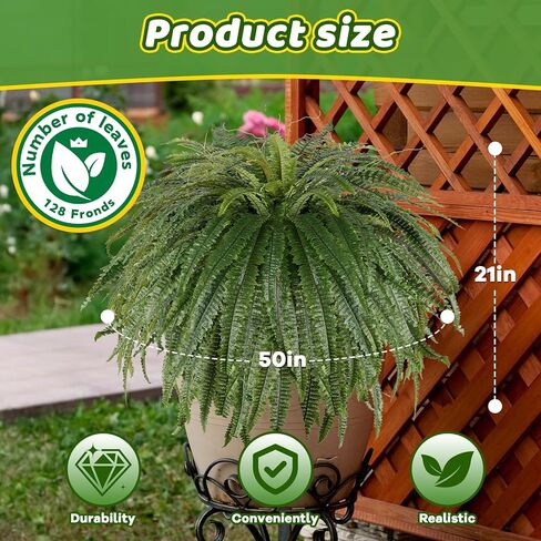 Single Silky 50" Artificial Fern Plant, Large Fake Fern with 128Fronds, Realistic Faux Boston Fern Bush for Outdoors & Indoor, Silk Greenery for Planter, Garden, Office, Home Décor in Kuwait