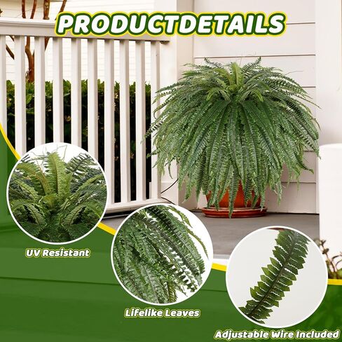 Single Silky 50" Artificial Fern Plant, Large Fake Fern with 128Fronds, Realistic Faux Boston Fern Bush for Outdoors & Indoor, Silk Greenery for Planter, Garden, Office, Home Décor in Kuwait