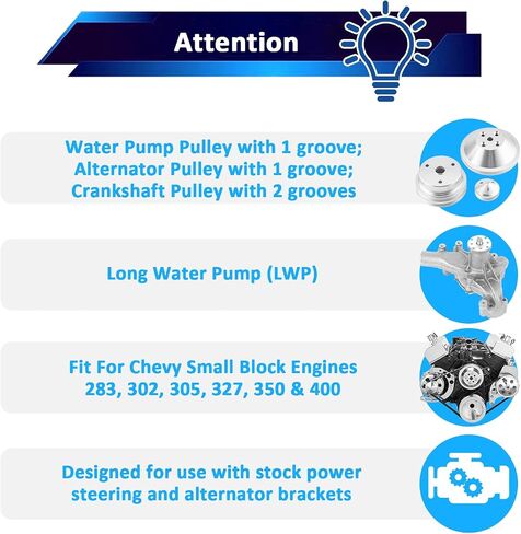 WeiSen Alternator ＆ Crankshaft ＆ Water Pump V-Belt Pulley Kit Compatible with Chevy SB SBC Small Block Engines 283 302 305 327 350 400 Long Water Pump in Saudi Arabia