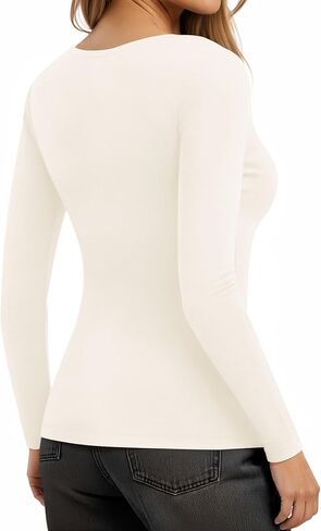 MANGOPOP Long Sleeve Shirts for Women Slim Fitted Scoop Neck Top Fleece Thermal Undershirts Base Layer Going Out Trendy 2025 in Saudi Arabia