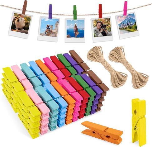 Joycraft Mini Wooden Clockespins مع سلسلة - 100pcs مقاطع حرفية بنية ، 1.4 في حامل الصور مقاطع معلقة لـ DIY ، ديكور حفل زفاف ، مشاريع الفصل الدراسي ، جدار الصورة in Saudi Arabia