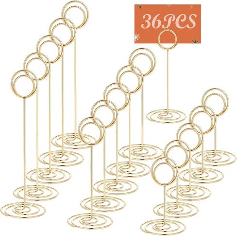 36-Piece Table Number Holders, 1.6"/3.3"/8.7" Golden Wire Place Card Holder Menu Clips with Spiral Base, Round Note Card Stands for Wedding Reception, Party Photo Display, Dinner Centerpieces Decor in Kuwait
