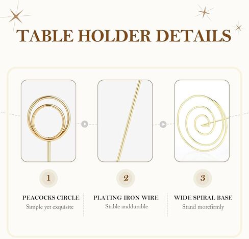 36-Piece Table Number Holders, 1.6"/3.3"/8.7" Golden Wire Place Card Holder Menu Clips with Spiral Base, Round Note Card Stands for Wedding Reception, Party Photo Display, Dinner Centerpieces Decor in Kuwait
