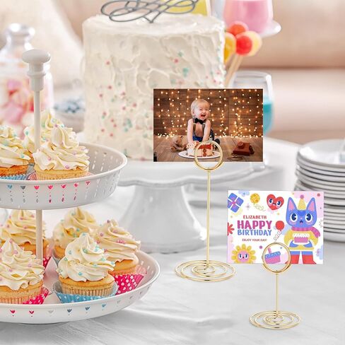 36-Piece Table Number Holders, 1.6"/3.3"/8.7" Golden Wire Place Card Holder Menu Clips with Spiral Base, Round Note Card Stands for Wedding Reception, Party Photo Display, Dinner Centerpieces Decor in Kuwait