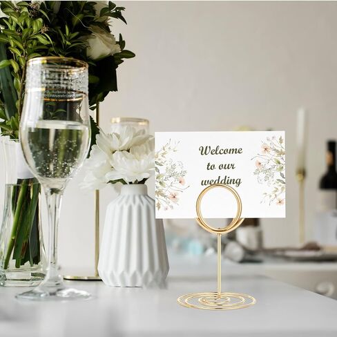 36-Piece Table Number Holders, 1.6"/3.3"/8.7" Golden Wire Place Card Holder Menu Clips with Spiral Base, Round Note Card Stands for Wedding Reception, Party Photo Display, Dinner Centerpieces Decor in Kuwait
