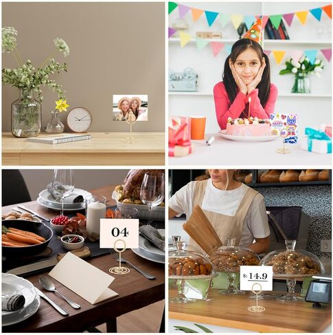 36-Piece Table Number Holders, 1.6"/3.3"/8.7" Golden Wire Place Card Holder Menu Clips with Spiral Base, Round Note Card Stands for Wedding Reception, Party Photo Display, Dinner Centerpieces Decor in Kuwait