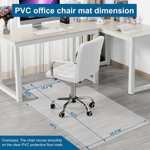 سجادة كرسي مكتب للأرضيات الصلبة - سجادة أرضية مكتبية شفافة مقاس 47 × 35.5 بوصة - كرسي متدحرج من البلاستيك الشفاف غير اللامع للأرضيات الخشبية الصلبة المنزلية in Kuwait