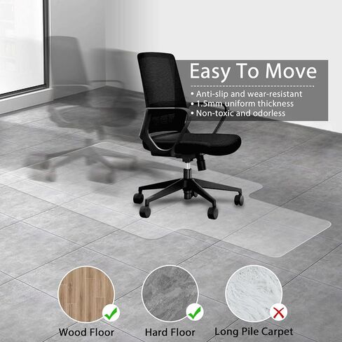 سجادة كرسي مكتب للأرضيات الصلبة - سجادة أرضية مكتبية شفافة مقاس 47 × 35.5 بوصة - كرسي متدحرج من البلاستيك الشفاف غير اللامع للأرضيات الخشبية الصلبة المنزلية in Kuwait
