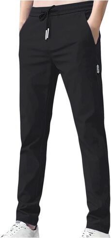 Mens Fleece Lined Pants Elastic Waist Straight Leg Drawstring Chino Trousers Baggy Stretch Lightweight Pant in Saudi Arabia