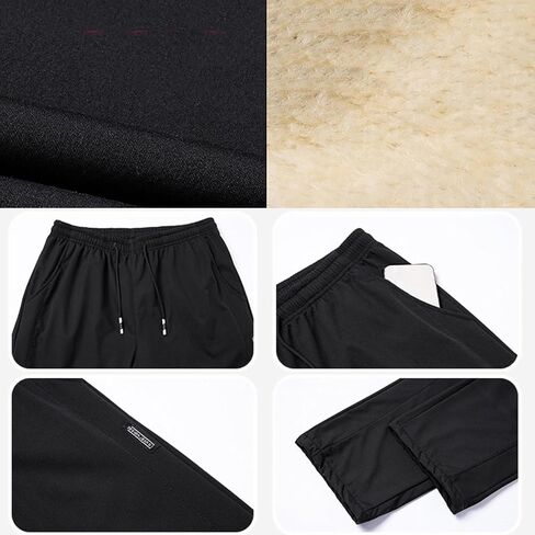 Mens Fleece Lined Pants Elastic Waist Straight Leg Drawstring Chino Trousers Baggy Stretch Lightweight Pant in Saudi Arabia