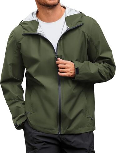 Yousify Mens Waterproof Shell Jacket Full Zip Hooded Raincoat Lightweight Windbreaker for Cycling Hiking Golf Outdoor in Saudi Arabia