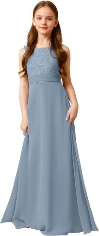 LTW Junior Bridesmaid Dress for Teen Girls Lace Applique Chiffon Flower Girl Dresses for Wedding in Kuwait
