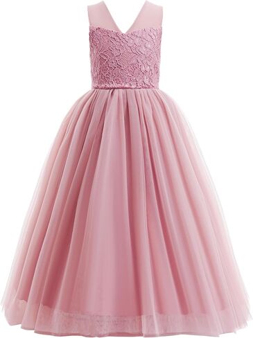 Glamulice Girls Flower Girl Dress Tulle Lace Wedding Party Bridesmaid Birthday Pageant Formal Dresses in Kuwait