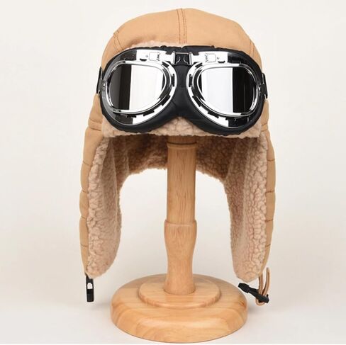Aviator Hat with Detachable Goggle for Men and Women, Vintage Pilot Hat with Fur Ear Flaps Costume Winter Trapper Hat in Kuwait