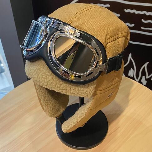 Aviator Hat with Detachable Goggle for Men and Women, Vintage Pilot Hat with Fur Ear Flaps Costume Winter Trapper Hat in Kuwait