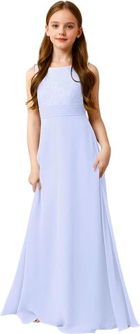 LTW Junior Bridesmaid Dress for Teen Girls Lace Applique Chiffon Flower Girl Dresses for Wedding in Kuwait