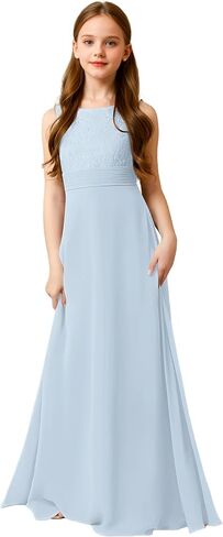 LTW Junior Bridesmaid Dress for Teen Girls Lace Applique Chiffon Flower Girl Dresses for Wedding in Kuwait