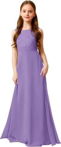 LTW Junior Bridesmaid Dress for Teen Girls Lace Applique Chiffon Flower Girl Dresses for Wedding in Kuwait