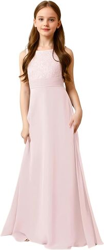 LTW Junior Bridesmaid Dress for Teen Girls Lace Applique Chiffon Flower Girl Dresses for Wedding in Kuwait