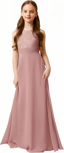 LTW Junior Bridesmaid Dress for Teen Girls Lace Applique Chiffon Flower Girl Dresses for Wedding in Kuwait