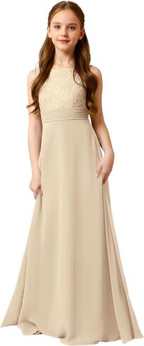 LTW Junior Bridesmaid Dress for Teen Girls Lace Applique Chiffon Flower Girl Dresses for Wedding in Kuwait