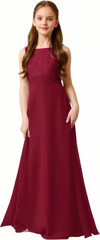 LTW Junior Bridesmaid Dress for Teen Girls Lace Applique Chiffon Flower Girl Dresses for Wedding in Kuwait