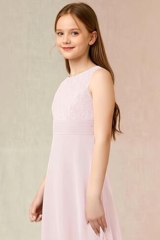 LTW Junior Bridesmaid Dress for Teen Girls Lace Applique Chiffon Flower Girl Dresses for Wedding in Kuwait