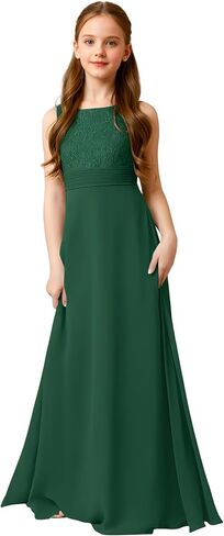 LTW Junior Bridesmaid Dress for Teen Girls Lace Applique Chiffon Flower Girl Dresses for Wedding in Kuwait