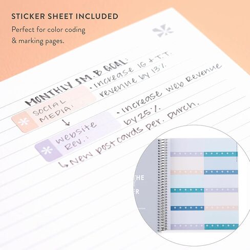 Erin Condren 8,5" X 11" Spiral Bound College Ruled Notebook - Watercolor Blooms, 160 Lined Page Note Taking & Writing Notebook, 80Lb Thick Mohawk Paper, Stickers Included in Saudi Arabia