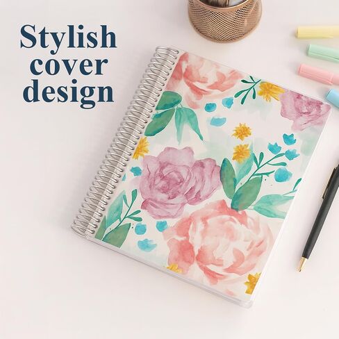 دفتر ملاحظات Erin Condren مقاس 8.5 بوصة × 11 بوصة - أزهار بألوان مائية، دفتر تدوين وكتابة 160 صفحة مبطنة، ورق موهوك سميك 80 رطل، ملصقات متضمنة in Saudi Arabia