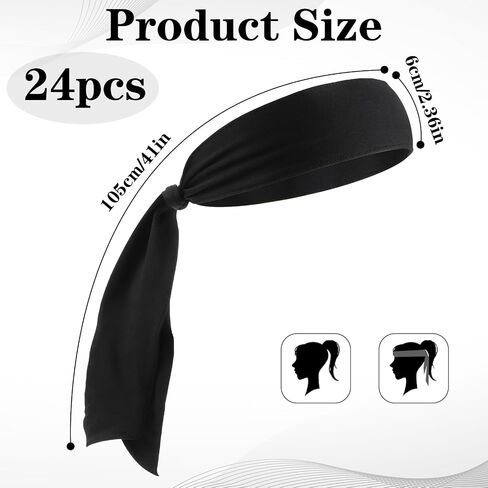 24-Pack Tie Headband for Women, Sports Tennis Headbands Karate Headband,Elastic Sweatbands Hair Bands for Basketball Running Yoga Athletic in Saudi Arabia