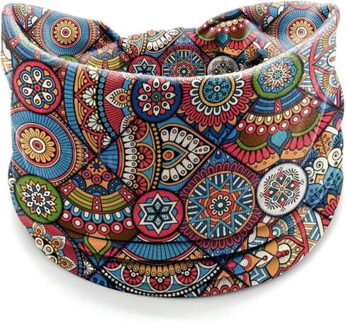 Boho Headbands for Women – 4 Pack Wide Stretchy Turban Head Wraps, Floral Tribal Print Hair Bands for Yoga, Workout, Travel, Festival Accessories in Kuwait