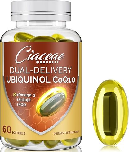 Ubiquinol CoQ10 600 ملغ من الناعمين مع أوميغا 3 و Shilajit & PQQ ، المتقدمة للإنزيم المزدوج-Q10 ، مكملات Ubiquinol النشطة COQ10 للخصوبة ، مضادات الأكسدة ، القلب ، الدماغ ، 60 حصة in Kuwait