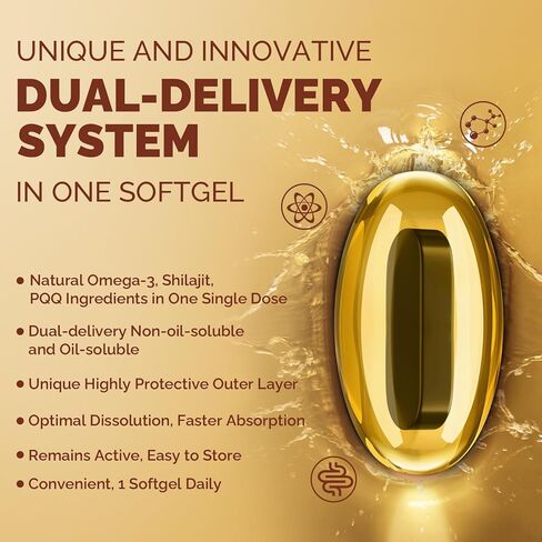 Ubiquinol CoQ10 600 ملغ من الناعمين مع أوميغا 3 و Shilajit & PQQ ، المتقدمة للإنزيم المزدوج-Q10 ، مكملات Ubiquinol النشطة COQ10 للخصوبة ، مضادات الأكسدة ، القلب ، الدماغ ، 60 حصة in Kuwait