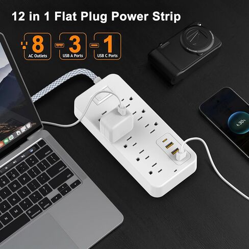 شريط الطاقة لشريط الطاقة، محطة شحن سطح المكتب لمنافذ متعددة المنافذ، شريط مخرج حماية من الحمل الزائد المسطح، منافذ USB، سلك تمديد، حامل على الحائط، مقبس محطة إضاءة ليلية، للمنزل والمكتب in Kuwait