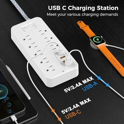 شريط الطاقة لشريط الطاقة، محطة شحن سطح المكتب لمنافذ متعددة المنافذ، شريط مخرج حماية من الحمل الزائد المسطح، منافذ USB، سلك تمديد، حامل على الحائط، مقبس محطة إضاءة ليلية، للمنزل والمكتب in Kuwait
