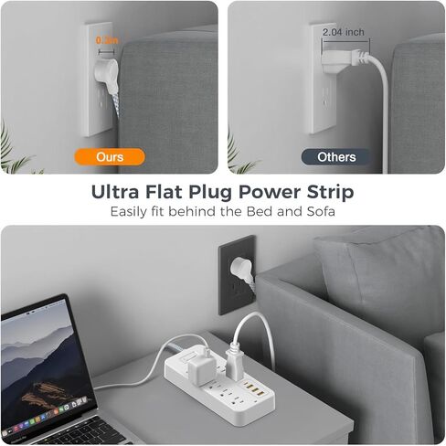 شريط الطاقة لشريط الطاقة، محطة شحن سطح المكتب لمنافذ متعددة المنافذ، شريط مخرج حماية من الحمل الزائد المسطح، منافذ USB، سلك تمديد، حامل على الحائط، مقبس محطة إضاءة ليلية، للمنزل والمكتب in Kuwait