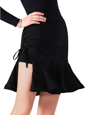 Wrap Latin Dance Skirt High Waist Slit Salsa Ballroom Concert Skater Skirt Dance Clothes for Women in Saudi Arabia