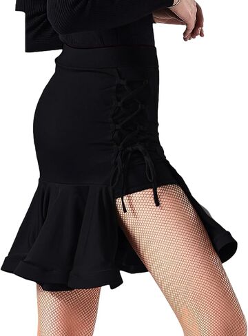 Wrap Latin Dance Skirt High Waist Slit Salsa Ballroom Concert Skater Skirt Dance Clothes for Women in Saudi Arabia