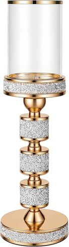 حامل شمعة عمود مع إثبات الرياح الزجاجية ، حاملي إعصار المعادن ، شمعة Crystal Gold للقطاعات المركزية ، ديكور المنزل ، زفاف ، طاولة الطعام (M ، 2 مساءً) in Kuwait