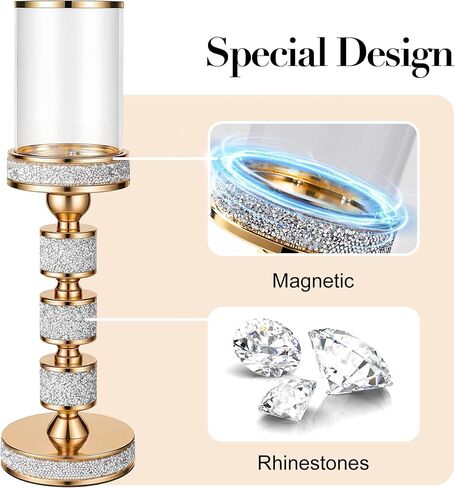 حامل شمعة عمود مع إثبات الرياح الزجاجية ، حاملي إعصار المعادن ، شمعة Crystal Gold للقطاعات المركزية ، ديكور المنزل ، زفاف ، طاولة الطعام (M ، 2 مساءً) in Kuwait