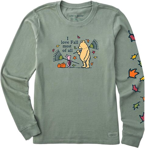 Life is Good. Women's Winnie I Love Fall Most of All Long Sleeve Crusher Tee, Moss Green in Saudi Arabia