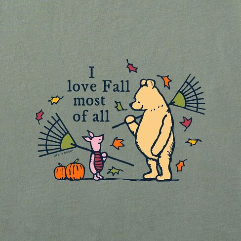 Life is Good. Women's Winnie I Love Fall Most of All Long Sleeve Crusher Tee, Moss Green in Saudi Arabia