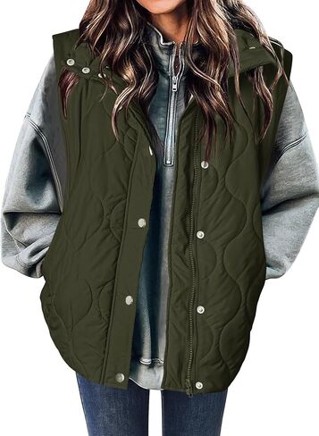 Zeagoo Puffer Vest Women Sleeveless Quilted Screptuded Snap Snap up Stand-Up Stand-Up Down with Mobicets Outerwear in Saudi Arabia
