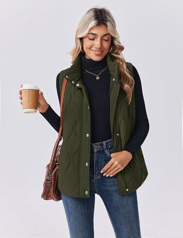 Zeagoo Puffer Vest Women Sleeveless Quilted Screptuded Snap Snap up Stand-Up Stand-Up Down with Mobicets Outerwear in Saudi Arabia
