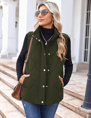 Zeagoo Puffer Vest Women Sleeveless Quilted Screptuded Snap Snap up Stand-Up Stand-Up Down with Mobicets Outerwear in Saudi Arabia
