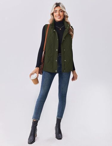 Zeagoo Puffer Vest Women Sleeveless Quilted Screptuded Snap Snap up Stand-Up Stand-Up Down with Mobicets Outerwear in Saudi Arabia